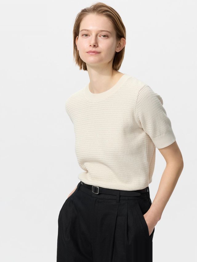 Cotton Crew Neck Sweater Short Sleeve