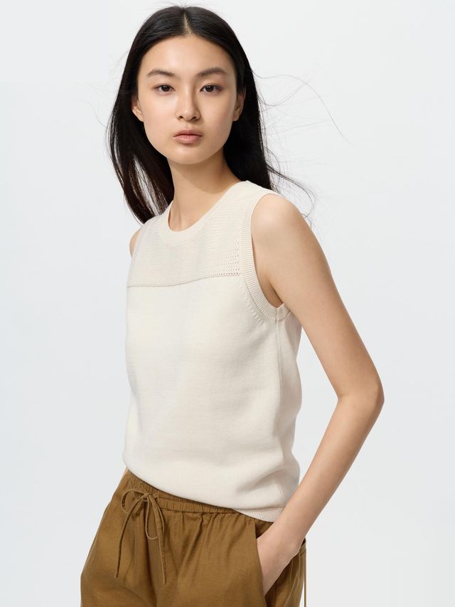 Cotton Crew Neck Sweater Sleeveless