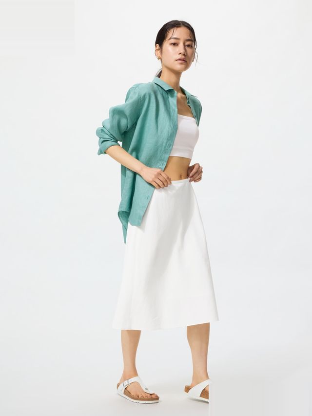 Linen Blend Midi Skirt