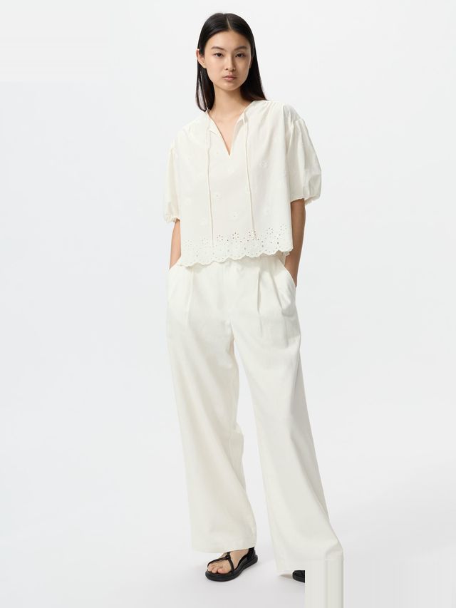 Linen Blend Straight Pants