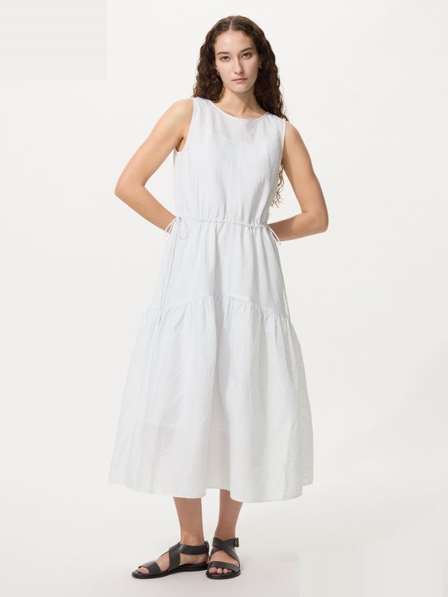 Linen Blend Tiered Dress Stripe