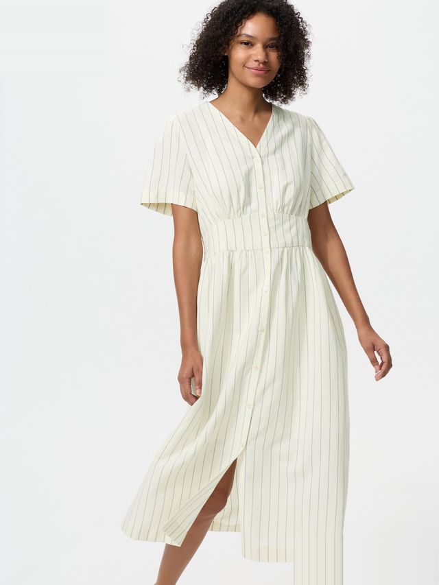Linen Blend V Neck Dress