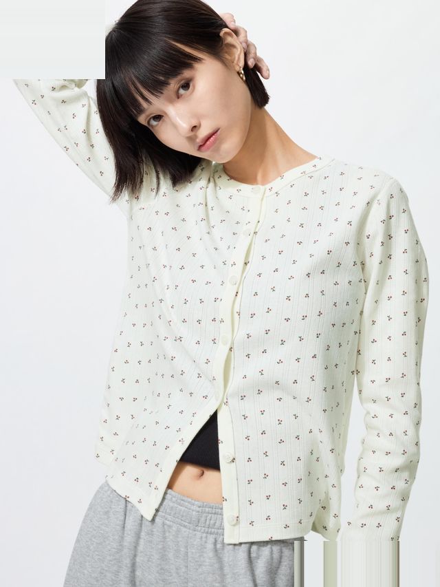 Pointelle Cardigan Print