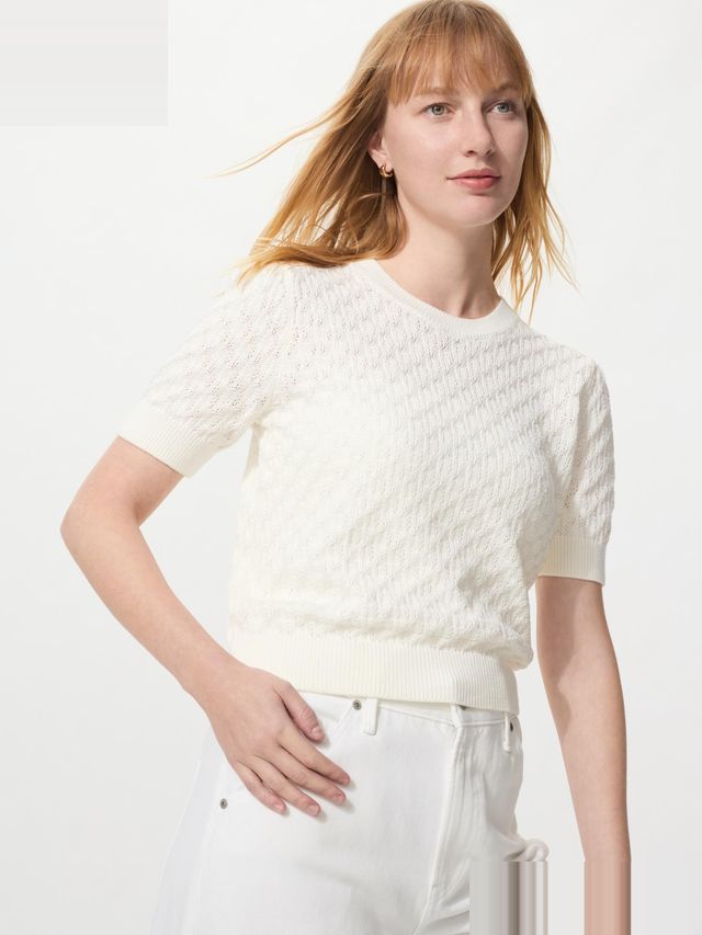 Pointelle Crew Neck Sweater