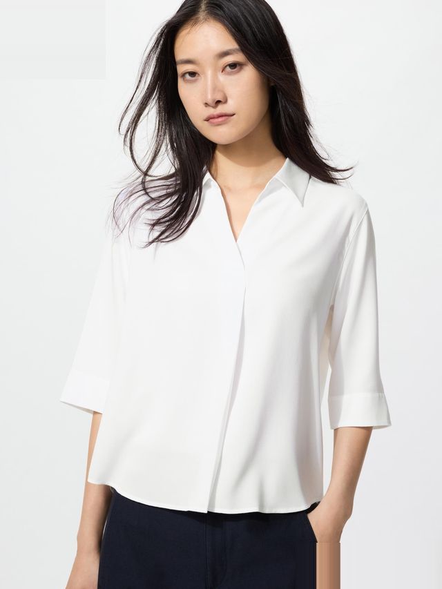 Rayon Skipper Collar Blouse 3/4 Sleeve