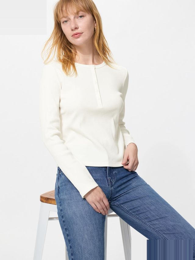 Ribbed Henley Neck T Long Sleeve
