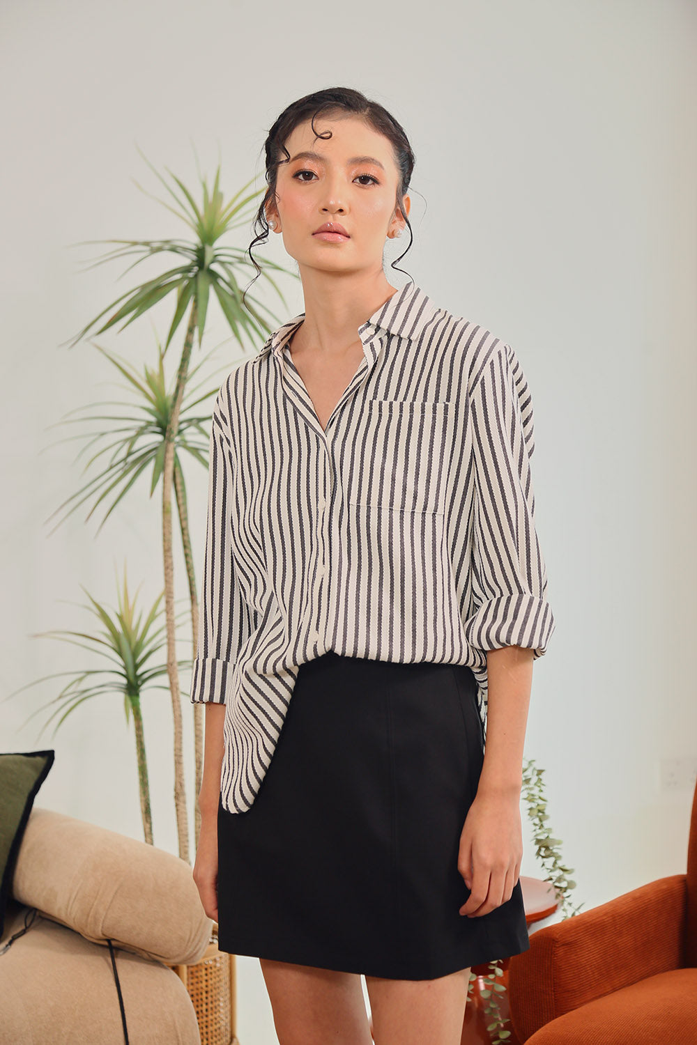 Amilea Striped Shirt in Black Sand