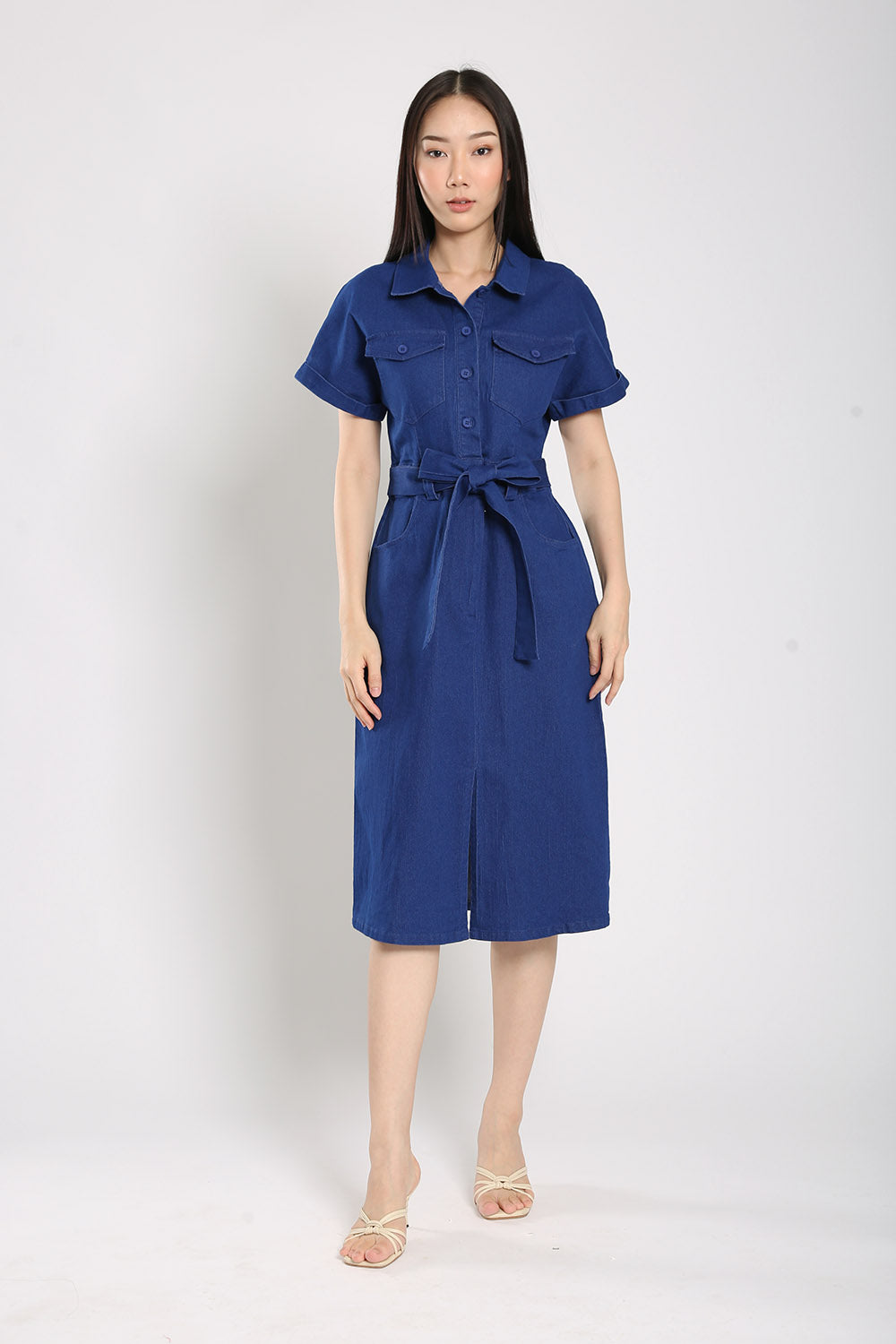 Cassia Midi Dress in Blue Denim