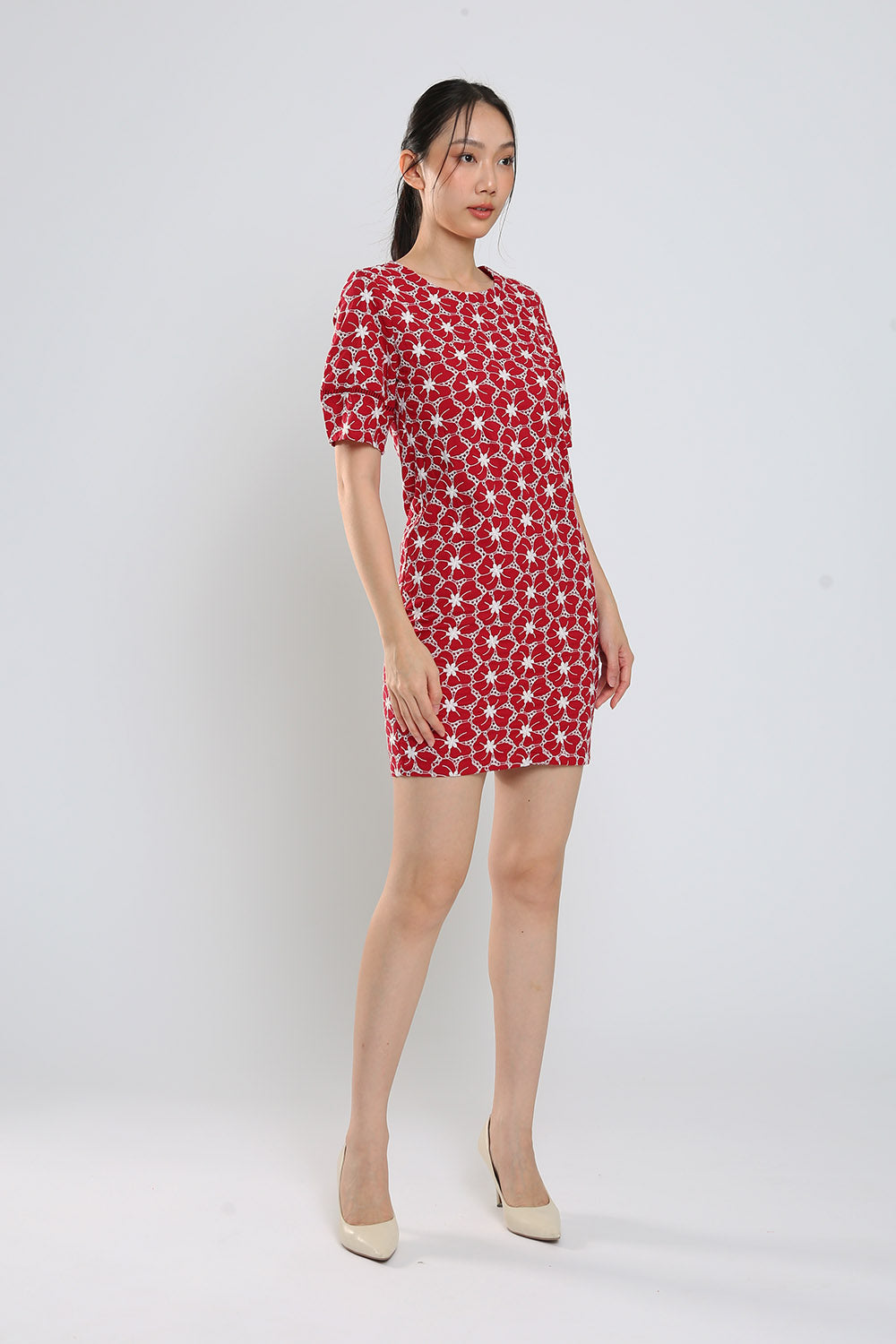 Corey Mini Dress in Red Eyelet