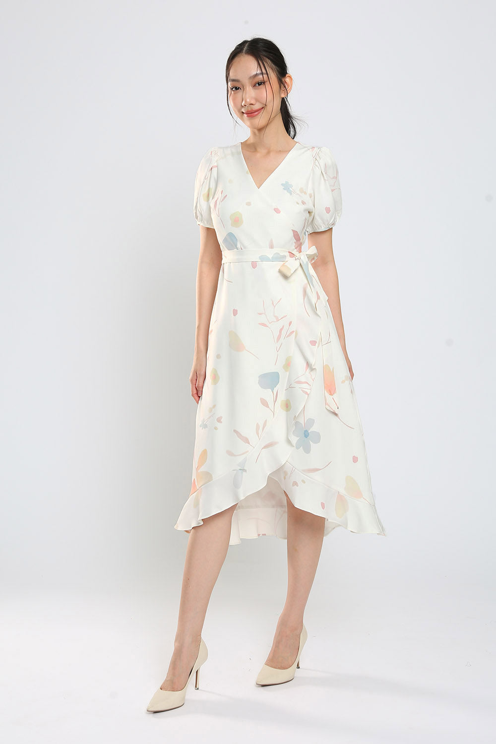 Devonne Wrap Dress in White Floral