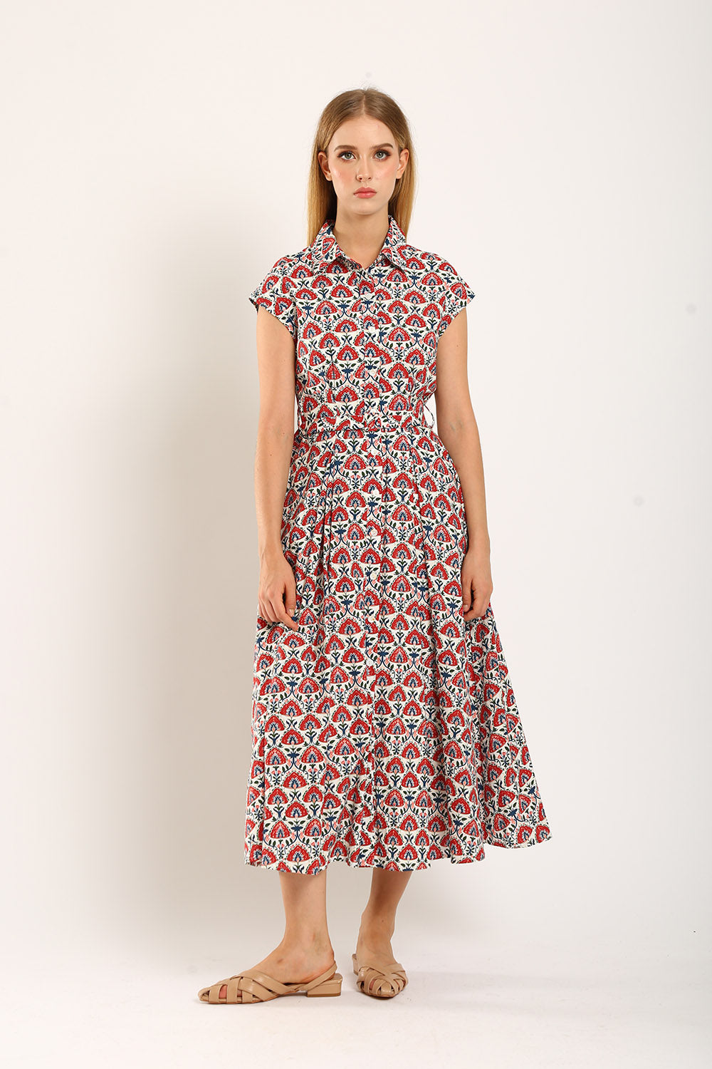 Dezza Midi Dress in Red Texture