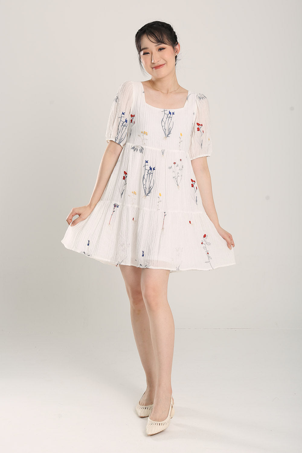 Erena Embroidered Mini Dress in White