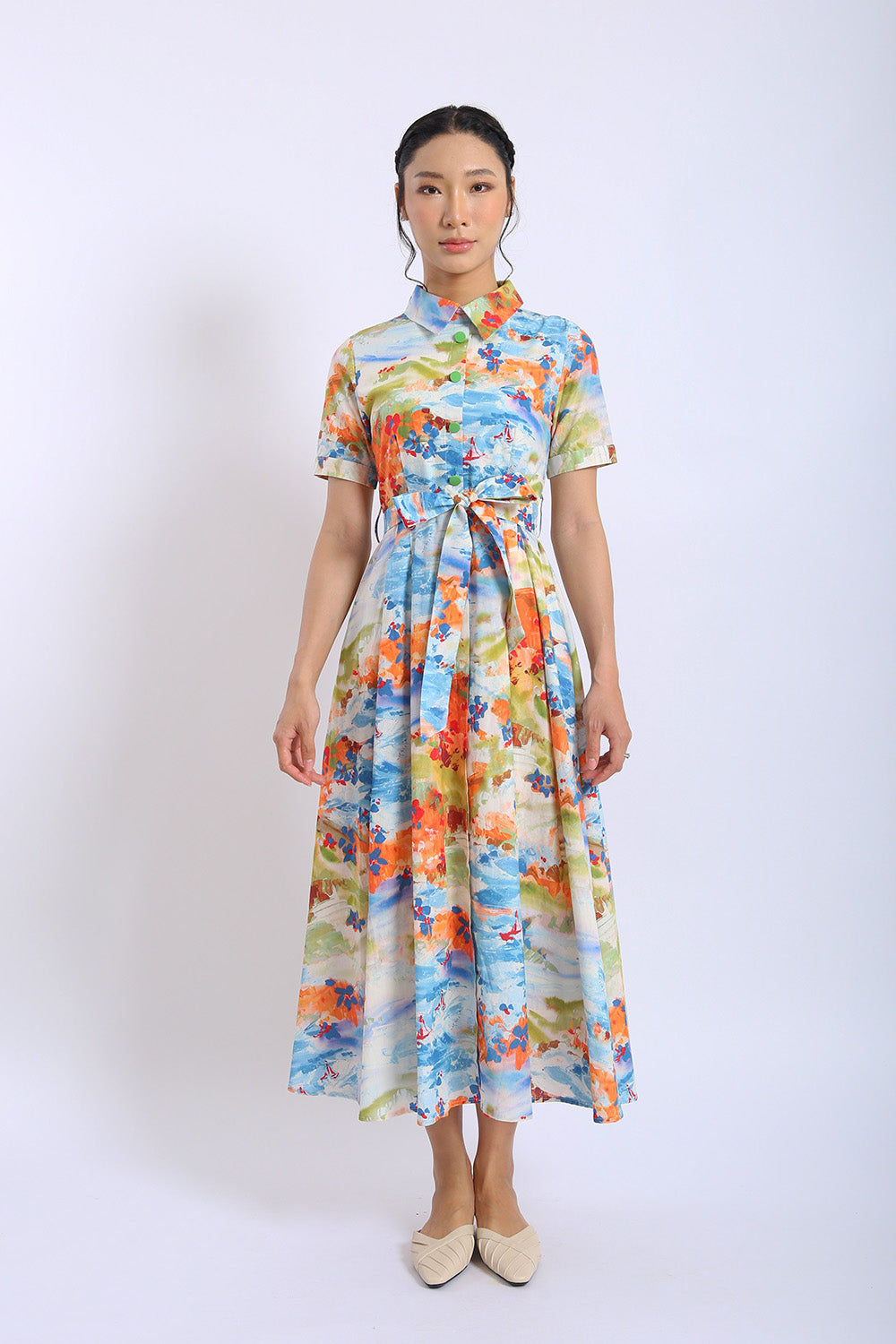 Erinn Collar Maxi Printed Dress in Blue Floral