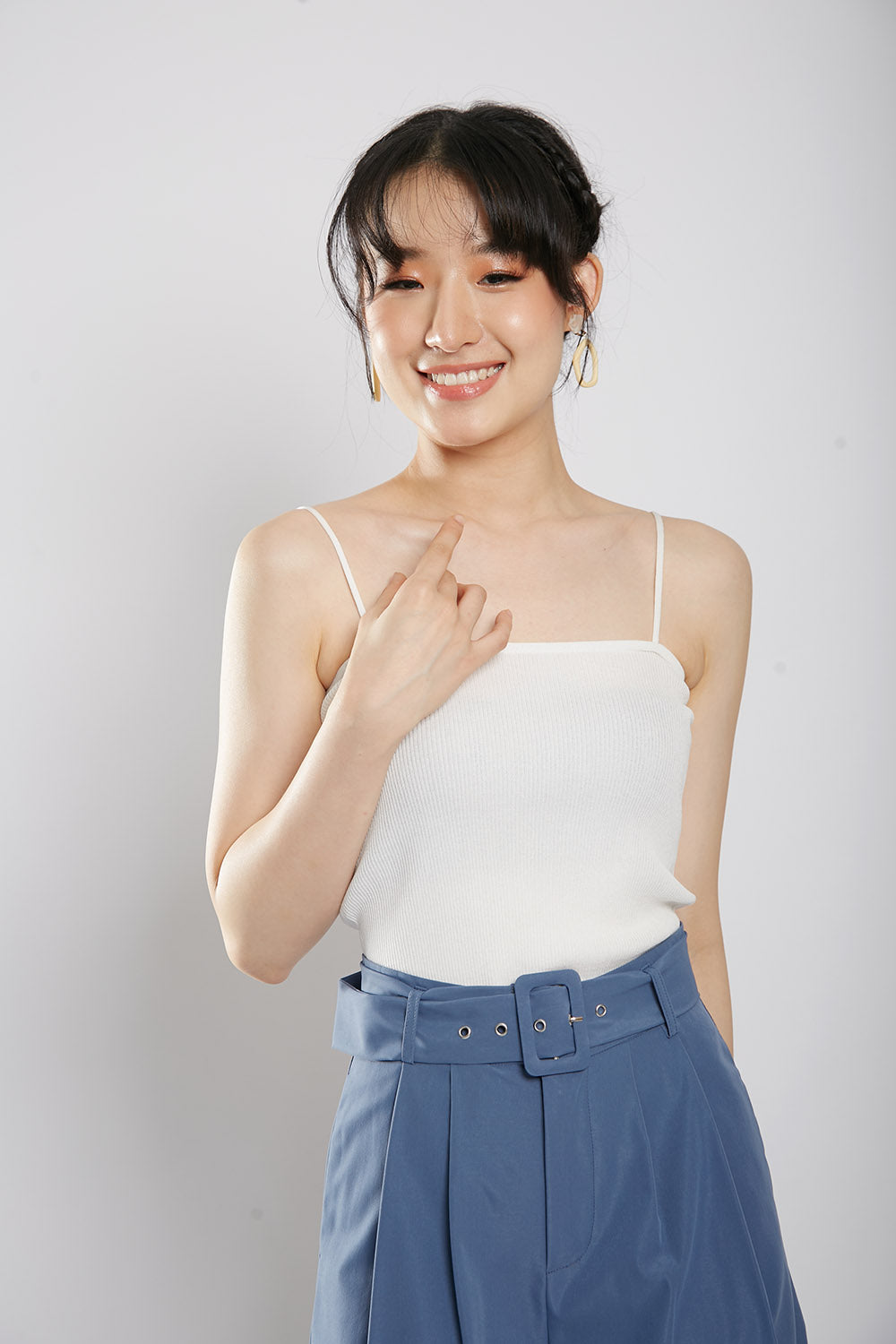 Geline Ribbed Knit Top in White