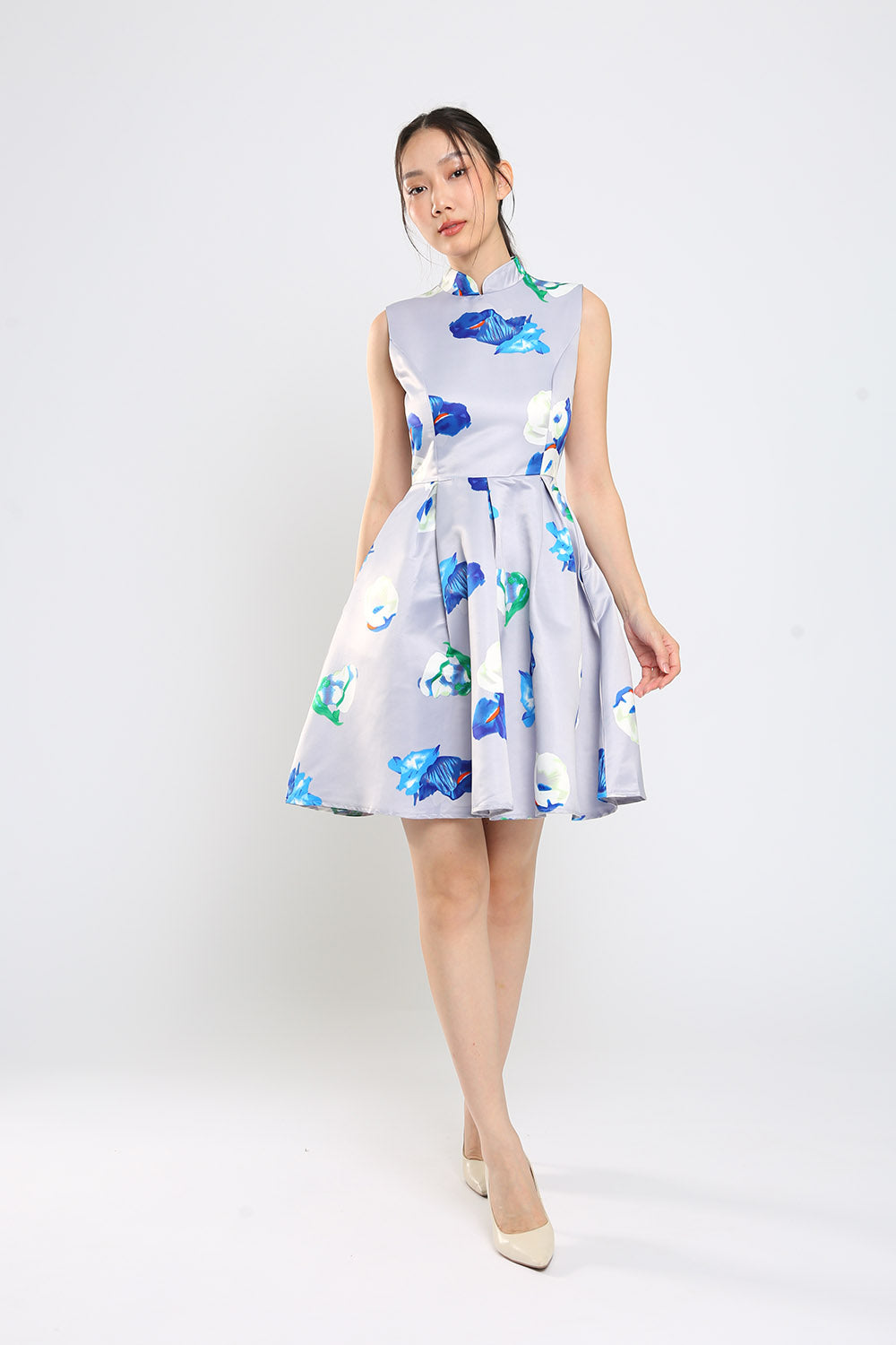 Gisele Mandarin Collar Floral Print Mini Dress Cheongsam