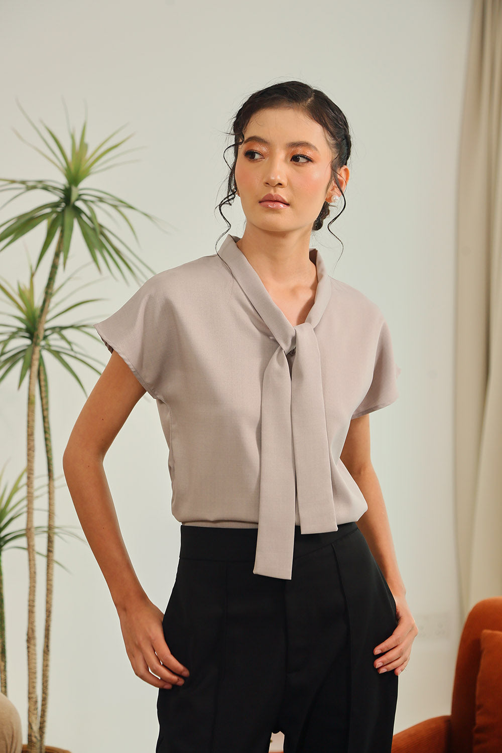 Graciela Sash Detachable Blouse in Slate Grey
