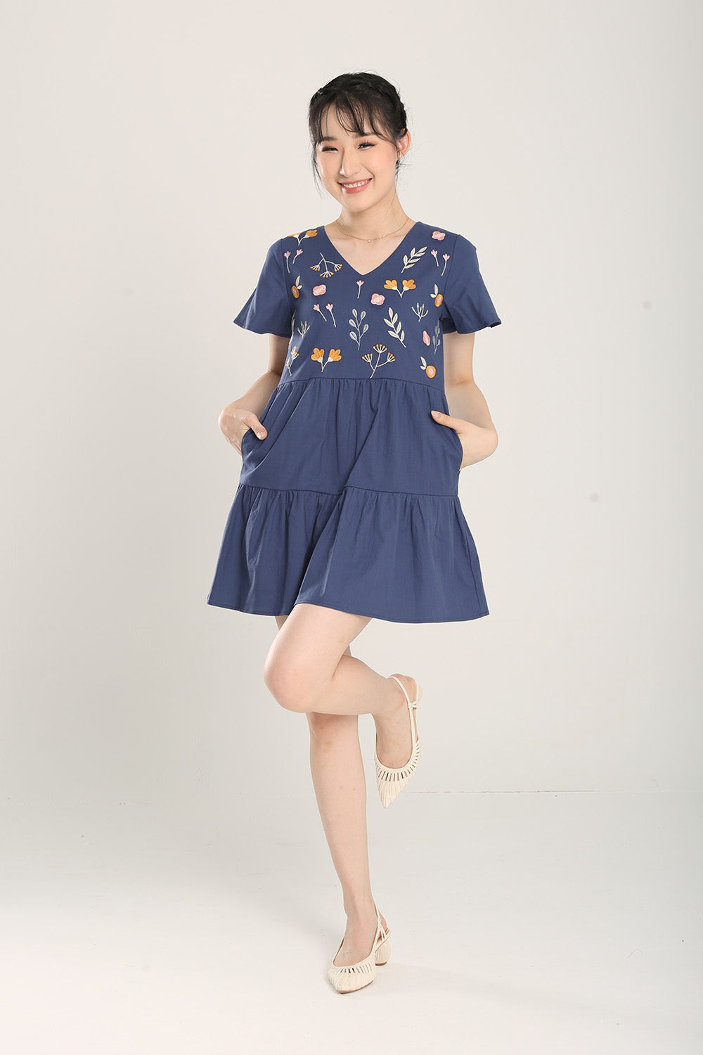 Madisyn Embroidered Denim Mini Dress in Dark Wash