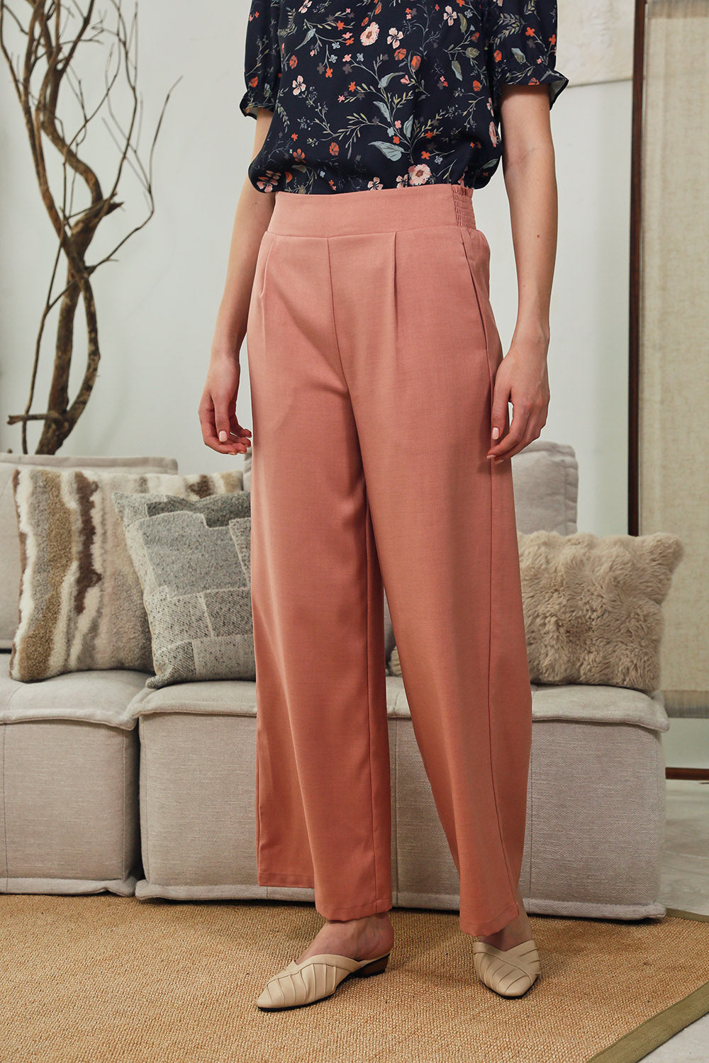 Mara High Waist Wide Leg Pants in Rosewood