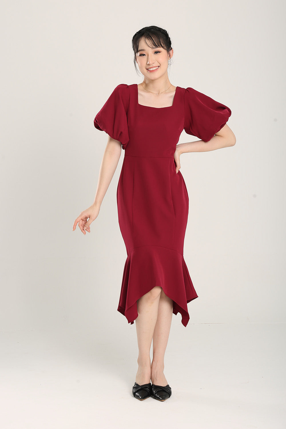 Margaux Mermaid Bodycon Midi Dress in Red