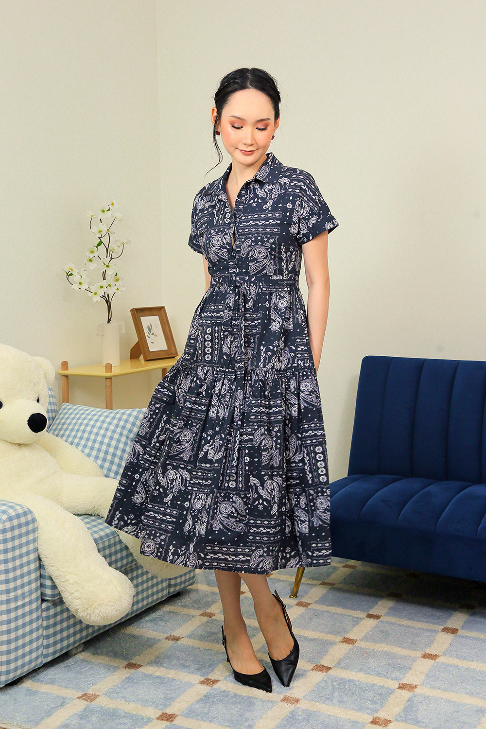 Marion Shirt Collar Printed Midi Dress