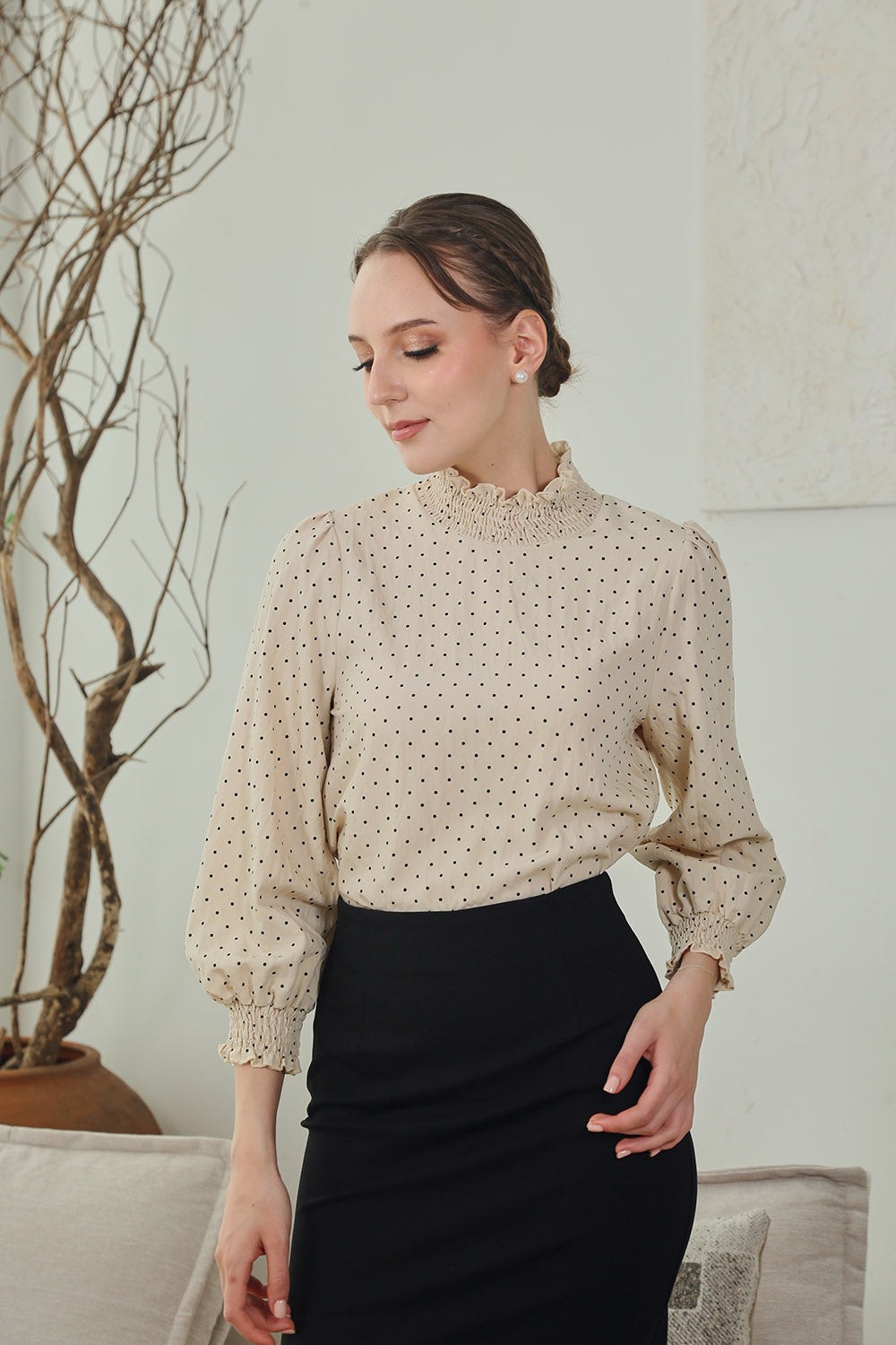 Mirelle Smocked Polka Top in Apricot Dots
