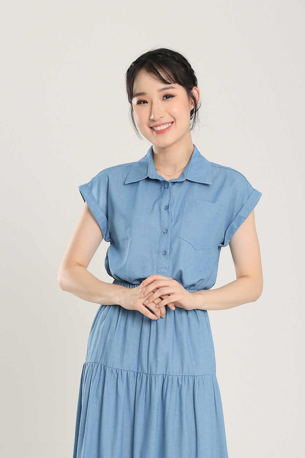 Morie Collar Blouse in Denim Blue