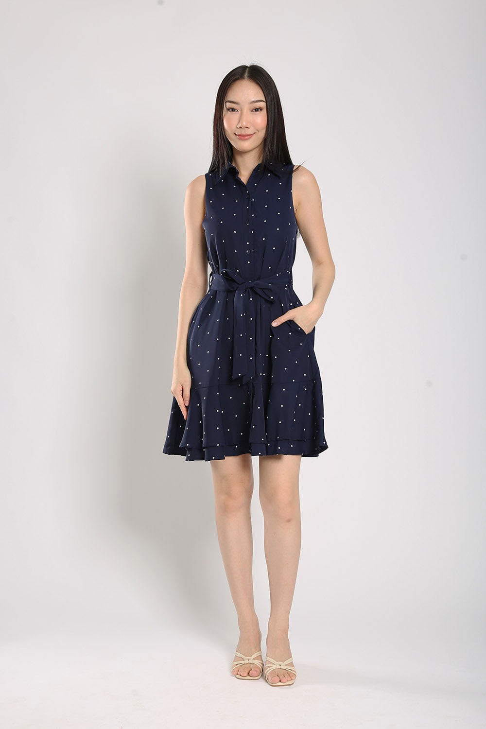 Danara Mini Dress in Navy Polka Dots
