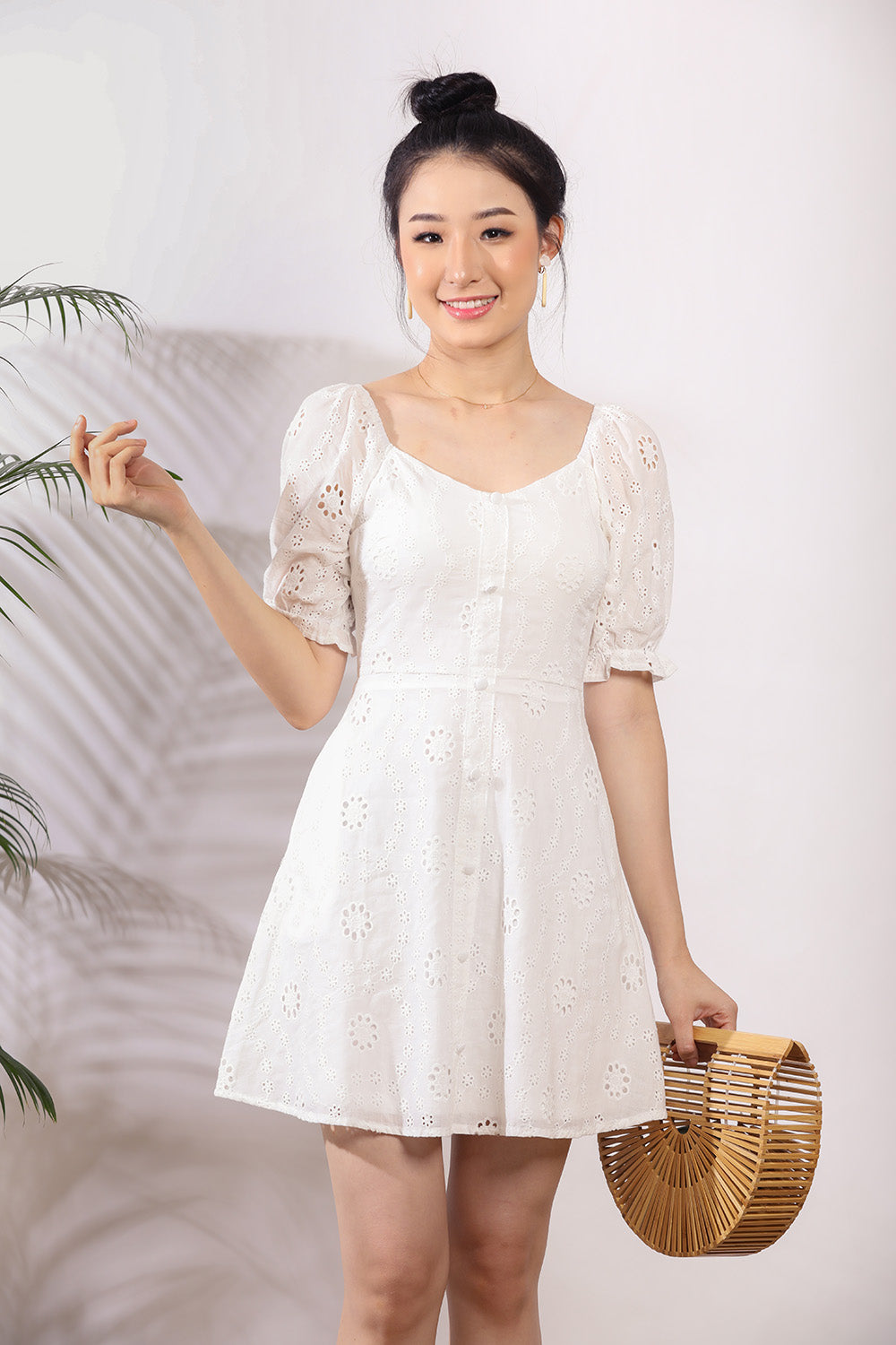 Nerice Eyelet Mini Dress in White