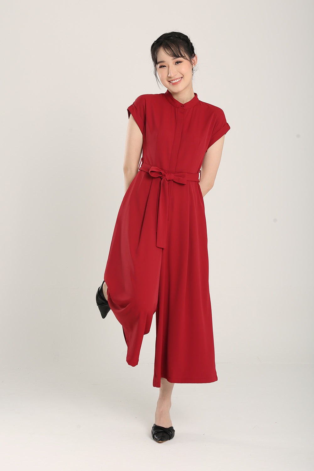 Sofina Sashed Jumpsuit in Red