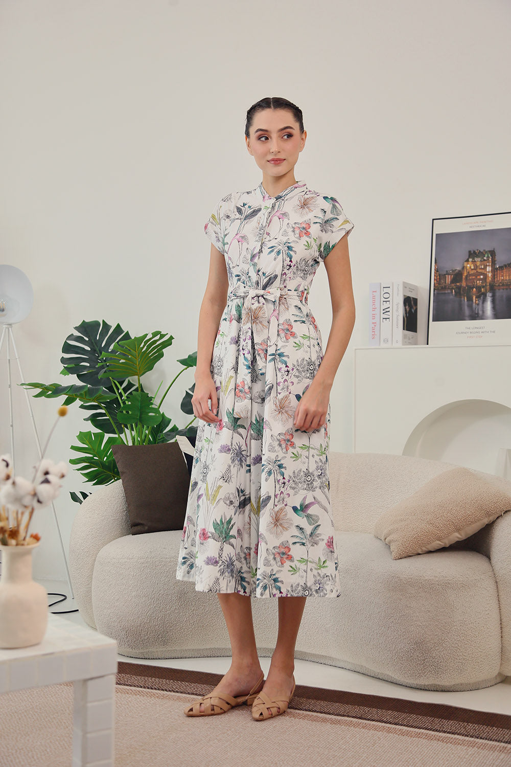Sofina Sashed Jumpsuit in Tropical Garden