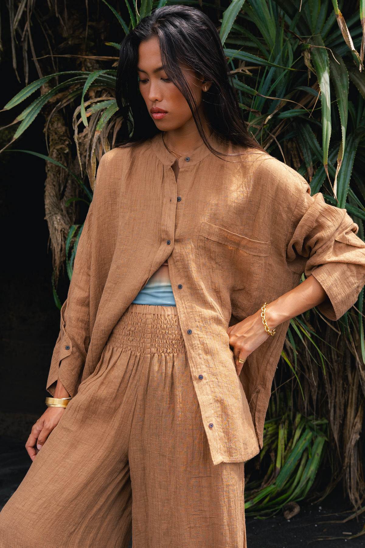 Bobbies - Crinkled oversize shirt I Walnut