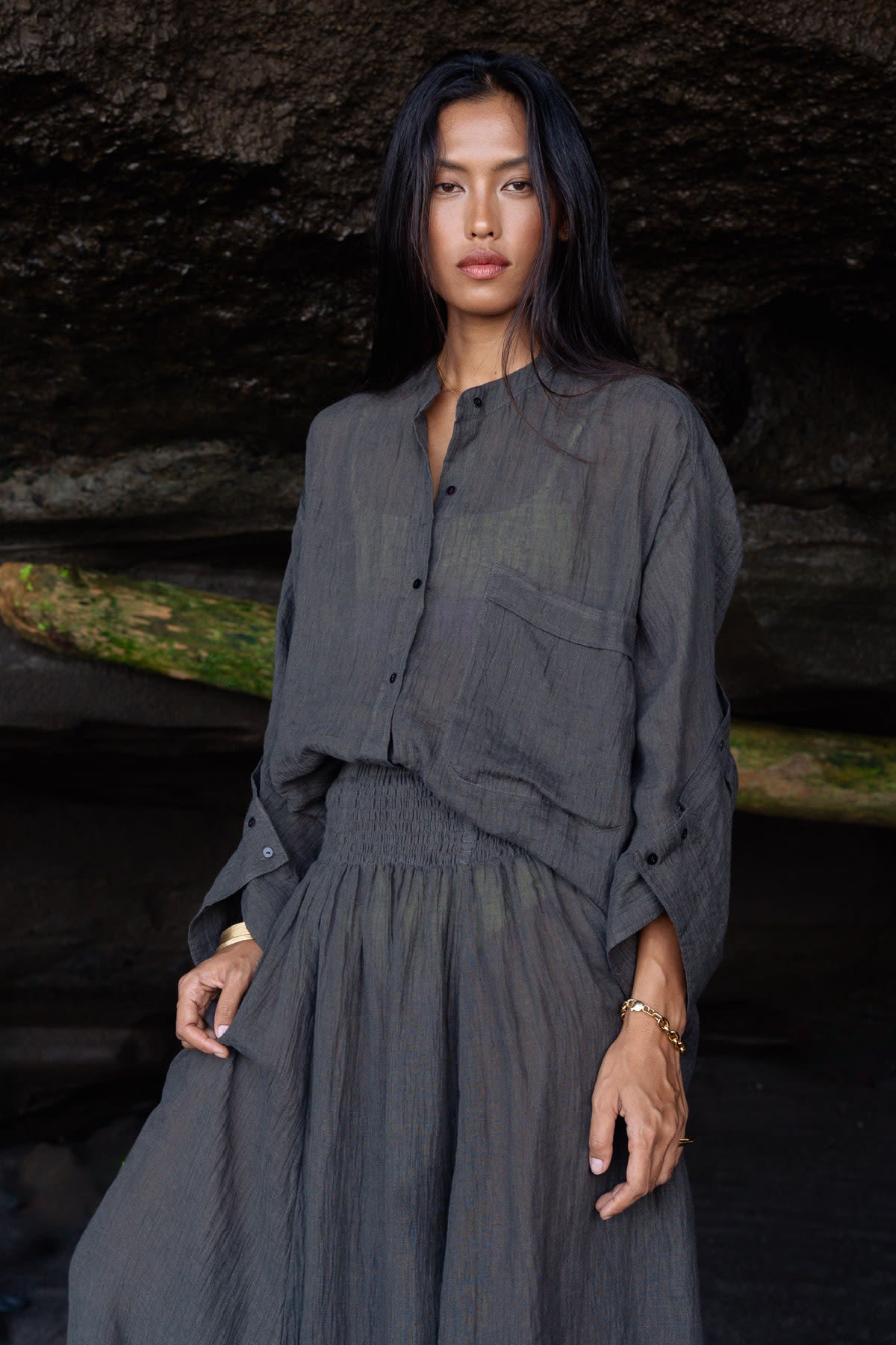 Jumana - Crinkled flared skirt I Faded black