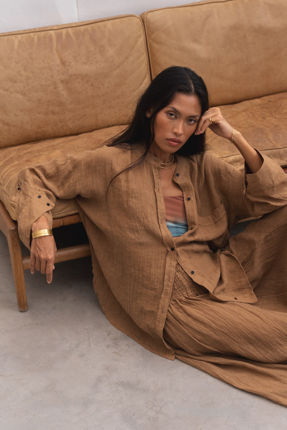 Jumana - Crinkled flared skirt I Walnut