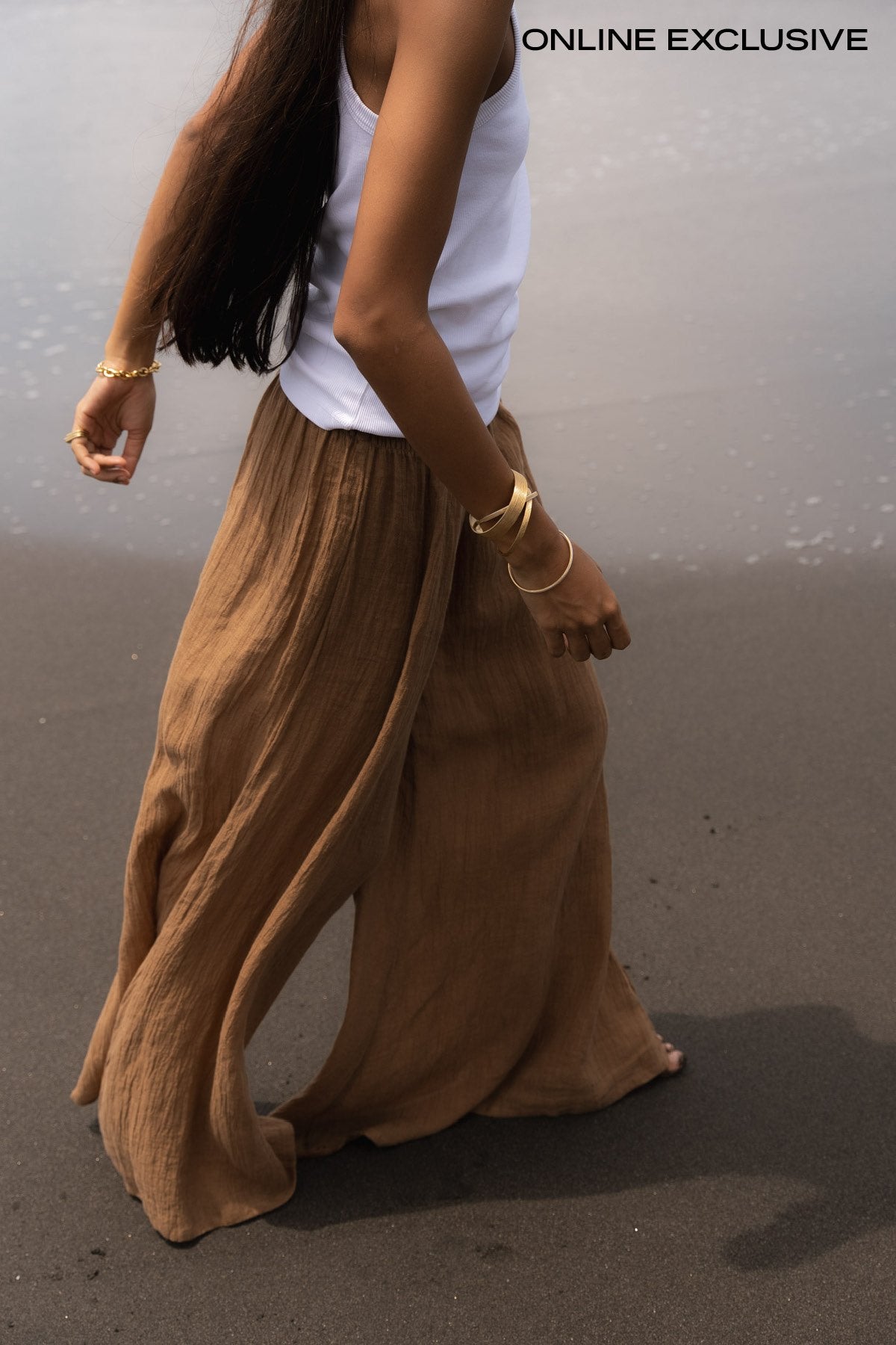 Karam - Crinkled wide leg pants I Walnut