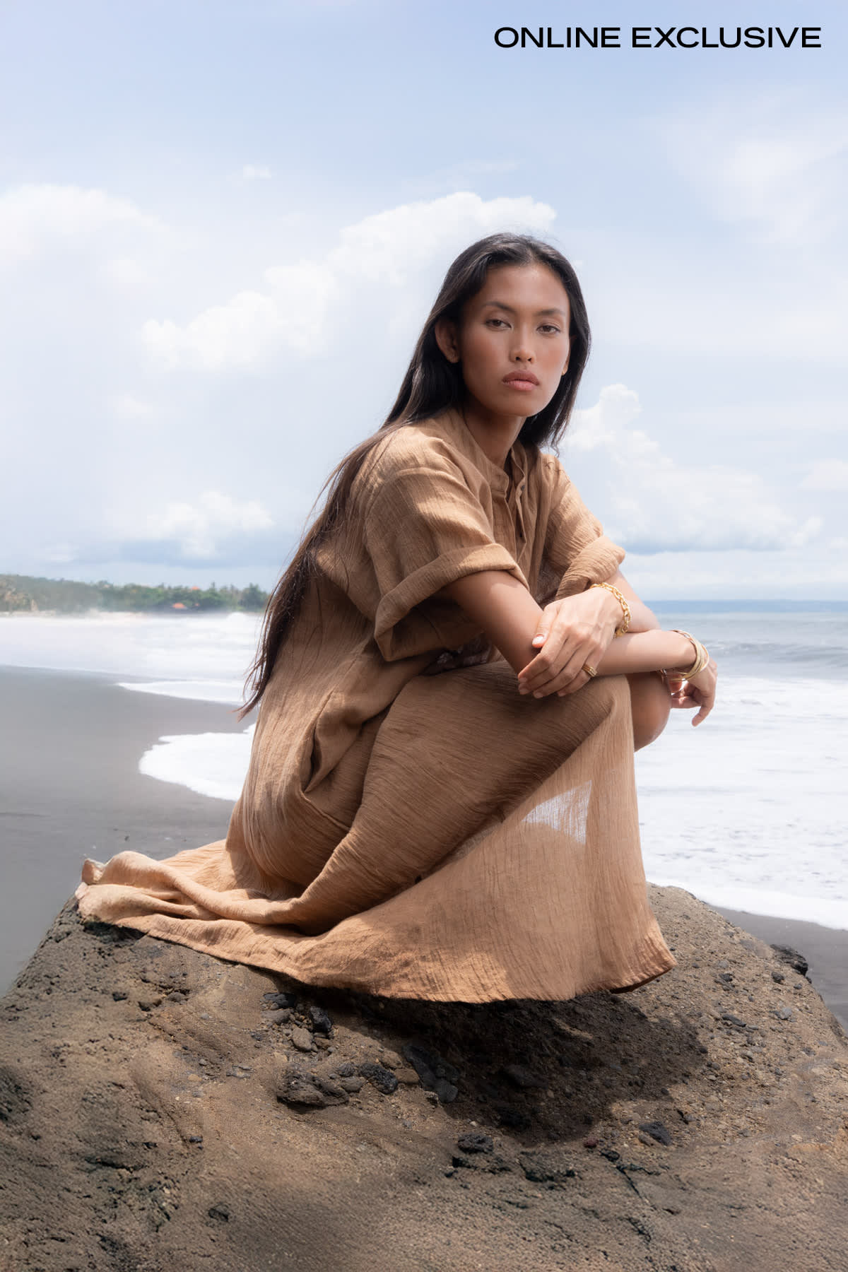 Susi - Crinkled long kaftan I Walnut